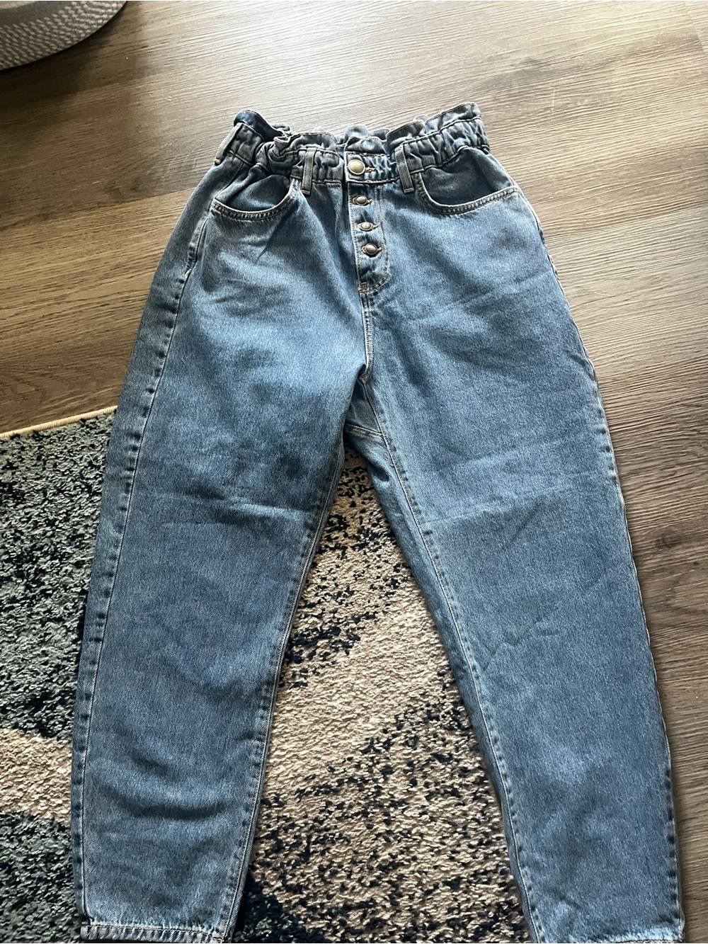 Zara Light Blue Paperbag Waist Boyfriend Jeans